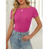 imageANRABESS Women Boat Neck Tops Short Sleeve TShirts Ribbed Knit Tight Fitted Basic Tees Shirts 2025 Summer ClothesHot Pink