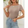 imageANRABESS Women Boat Neck Tops Short Sleeve TShirts Ribbed Knit Tight Fitted Basic Tees Shirts 2025 Summer ClothesKhaki