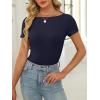 imageANRABESS Women Boat Neck Tops Short Sleeve TShirts Ribbed Knit Tight Fitted Basic Tees Shirts 2025 Summer ClothesNavy Blue
