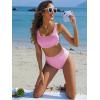 imageANRABESS Women Swimsuits Two Piece Bikini Set High Waisted Ribbed Tummy Control Modest Bathing Suits 2025 Beach Swim WearLight Pink