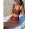 imageANRABESS Women Swimsuits Two Piece Bikini Set High Waisted Ribbed Tummy Control Modest Bathing Suits 2025 Beach Swim WearRed Brown