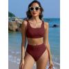 imageANRABESS Women Swimsuits Two Piece Bikini Set High Waisted Ribbed Tummy Control Modest Bathing Suits 2025 Beach Swim WearWine Red