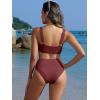 imageANRABESS Women Swimsuits Two Piece Bikini Set High Waisted Ribbed Tummy Control Modest Bathing Suits 2025 Beach Swim WearWine Red