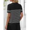 imageANRABESS Women Wool Blend Sweater Summer 2025 Short Sleeve V Neck Pullover Top Business Casual Outfit Beach Vacation ClothesBlack White Stripe