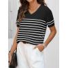 imageANRABESS Women Wool Blend Sweater Summer 2025 Short Sleeve V Neck Pullover Top Business Casual Outfit Beach Vacation ClothesBlack White Stripe