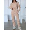 imageANRABESS Womens 2 Piece Lounge Pajama Sets Casual Ribbed Knit V Neck Long Sleeve Jogger Pants Matching Set 2025 Fall OutfitsKhaki