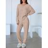 imageANRABESS Womens 2 Piece Lounge Pajama Sets Casual Ribbed Knit V Neck Long Sleeve Jogger Pants Matching Set 2025 Fall OutfitsKhaki