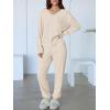 imageANRABESS Womens 2 Piece Lounge Pajama Sets Casual Ribbed Knit V Neck Long Sleeve Jogger Pants Matching Set 2025 Fall OutfitsLight Khaki