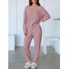 imageANRABESS Womens 2 Piece Lounge Pajama Sets Casual Ribbed Knit V Neck Long Sleeve Jogger Pants Matching Set 2025 Fall OutfitsMauve