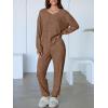 imageANRABESS Womens 2 Piece Lounge Pajama Sets Casual Ribbed Knit V Neck Long Sleeve Jogger Pants Matching Set 2025 Fall OutfitsTan