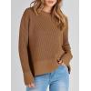 imageANRABESS Womens 2025 Fall Waffle Sweaters Long Sleeve Thumbhole Casual Knitted Side Zipper Pullover Sweaters TopCaramel