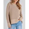 imageANRABESS Womens 2025 Fall Waffle Sweaters Long Sleeve Thumbhole Casual Knitted Side Zipper Pullover Sweaters TopKhaki