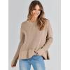 imageANRABESS Womens 2025 Fall Waffle Sweaters Long Sleeve Thumbhole Casual Knitted Side Zipper Pullover Sweaters TopKhaki