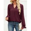 imageANRABESS Womens Dressy Casual Blouses V Neck Long Sleeve 2025 Fall Loose Fit Tunic Tops Pleated T Shirts Trendy OutfitsBurgundy