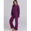 imageANRABESS Womens Fuzzy Fleece Pajama Sets 2 Piece Outfits Long Sleeve Top Wide Leg Pants Lounge Matching Set 2025 Fall WinterDeep Viole