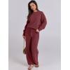 imageANRABESS Womens Fuzzy Fleece Pajama Sets 2 Piece Outfits Long Sleeve Top Wide Leg Pants Lounge Matching Set 2025 Fall WinterWine Red