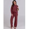 imageANRABESS Womens Fuzzy Fleece Pajama Sets 2 Piece Outfits Long Sleeve Top Wide Leg Pants Lounge Matching Set 2025 Fall WinterWine Red
