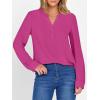 imageANRABESS Womens Long Sleeve Shirts 2025 Fall Henley Business Dressy Casual Tops V Neck Button Down TShirts Work BlousesHot Pink