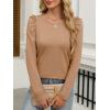 imageANRABESS Womens Puff Long Sleeve Shirts Crewneck Fall Tops Basic Dressy Casual Blouses 2025 Trendy OutfitsDeep Khaki