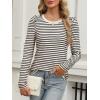 imageANRABESS Womens Puff Long Sleeve Shirts Crewneck Fall Tops Basic Dressy Casual Blouses 2025 Trendy OutfitsStripe Almond