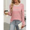 imageANRABESS Womens Puff Long Sleeve Shirts Crewneck Fall Tops Basic Dressy Casual Blouses 2025 Trendy OutfitsStripe Coral Red