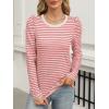 imageANRABESS Womens Puff Long Sleeve Shirts Crewneck Fall Tops Basic Dressy Casual Blouses 2025 Trendy OutfitsStripe Coral Red