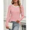imageANRABESS Womens Puff Long Sleeve Shirts Crewneck Fall Tops Basic Dressy Casual Blouses 2025 Trendy OutfitsStripe Coral Red