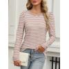imageANRABESS Womens Puff Long Sleeve Shirts Crewneck Fall Tops Basic Dressy Casual Blouses 2025 Trendy OutfitsStripe Light Khaki
