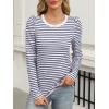 imageANRABESS Womens Puff Long Sleeve Shirts Crewneck Fall Tops Basic Dressy Casual Blouses 2025 Trendy OutfitsStripe Navy Blue