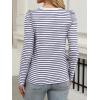 imageANRABESS Womens Puff Long Sleeve Shirts Crewneck Fall Tops Basic Dressy Casual Blouses 2025 Trendy OutfitsStripe Navy Blue