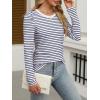 imageANRABESS Womens Puff Long Sleeve Shirts Crewneck Fall Tops Basic Dressy Casual Blouses 2025 Trendy OutfitsStripe Navy Blue