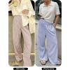 imageANRABESS Womens Striped Gingham Palazzo Pants Wide Leg High Waisted Lounge Pajama Pants Cute Casual Trousers with PocketsLight Brown White Stripe