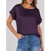 imageANRABESS Womens Summer Dressy Casual Short Sleeve Shirts Crewneck Satin 2025 Business Office Work Blouse TopsDark Purple
