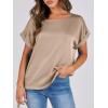 imageANRABESS Womens Summer Dressy Casual Short Sleeve Shirts Crewneck Satin 2025 Business Office Work Blouse TopsKhaki