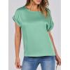 imageANRABESS Womens Summer Dressy Casual Short Sleeve Shirts Crewneck Satin 2025 Business Office Work Blouse TopsLight Green