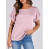 imageANRABESS Womens Summer Dressy Casual Short Sleeve Shirts Crewneck Satin 2025 Business Office Work Blouse TopsPink