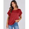 imageANRABESS Womens Summer Dressy Casual Short Sleeve Shirts Crewneck Satin 2025 Business Office Work Blouse TopsRed