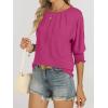 imageANRABESS Womens Tops 34 Sleeve Crewneck Pleated Dressy Casual Shirts 2025 Summer Business Basic Tee Blouses Work OutfitsHot Pink