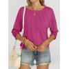 imageANRABESS Womens Tops 34 Sleeve Crewneck Pleated Dressy Casual Shirts 2025 Summer Business Basic Tee Blouses Work OutfitsHot Pink