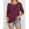 imageANRABESS Womens Tops 34 Sleeve Crewneck Pleated Dressy Casual Shirts 2025 Summer Business Basic Tee Blouses Work OutfitsWine Red