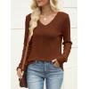 imageANRABESS Womens V Neck Sweaters 2025 Fall Long Sleeve Shirts Lightweight Ribbed Knit Basic Casual Office Work Tunic TopsBurnt Orange