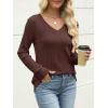 imageANRABESS Womens V Neck Sweaters 2025 Fall Long Sleeve Shirts Lightweight Ribbed Knit Basic Casual Office Work Tunic TopsDeep Brown