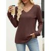 imageANRABESS Womens V Neck Sweaters 2025 Fall Long Sleeve Shirts Lightweight Ribbed Knit Basic Casual Office Work Tunic TopsDeep Brown
