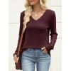 imageANRABESS Womens V Neck Sweaters 2025 Fall Long Sleeve Shirts Lightweight Ribbed Knit Basic Casual Office Work Tunic TopsDeep Red