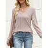 imageANRABESS Womens V Neck Sweaters 2025 Fall Long Sleeve Shirts Lightweight Ribbed Knit Basic Casual Office Work Tunic TopsLight Apricot