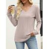 imageANRABESS Womens V Neck Sweaters 2025 Fall Long Sleeve Shirts Lightweight Ribbed Knit Basic Casual Office Work Tunic TopsLight Apricot