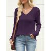 imageANRABESS Womens V Neck Sweaters 2025 Fall Long Sleeve Shirts Lightweight Ribbed Knit Basic Casual Office Work Tunic TopsPurple