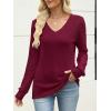 imageANRABESS Womens V Neck Sweaters 2025 Fall Long Sleeve Shirts Lightweight Ribbed Knit Basic Casual Office Work Tunic TopsRed