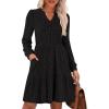 imageANRABESS Long Sleeve Dress for Women Fall Fashion Outfits 2025 Casual V Neck Rib Knit Babydoll Sweater Dresses with PocketsBlack
