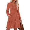 imageANRABESS Long Sleeve Dress for Women Fall Fashion Outfits 2025 Casual V Neck Rib Knit Babydoll Sweater Dresses with PocketsBurnt Orange